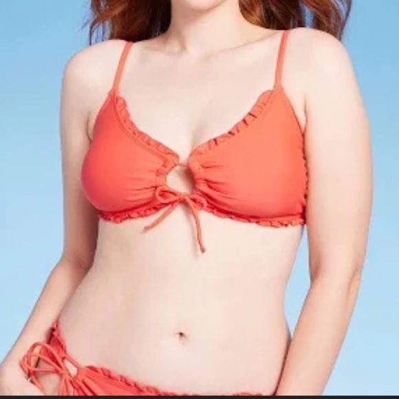 Shade & Shore tie front ruffle bralette bikini swimwear top - Picture 1 of 7